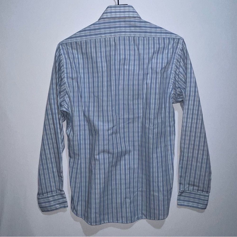 Nicole Miller Striped/Plaid Dress Shirt 15 1/2 x 32/33 Lt. Blue/White Modern Fit - Picture 6 of 6